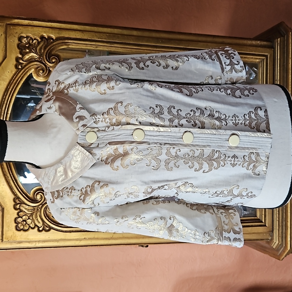 Tory Burch Linen Blend Baroque Gold Print Jacket